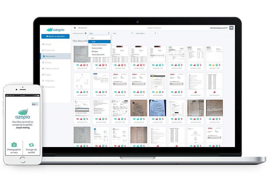 Digital storage and filing of all business documents: bills, receipts, invoices