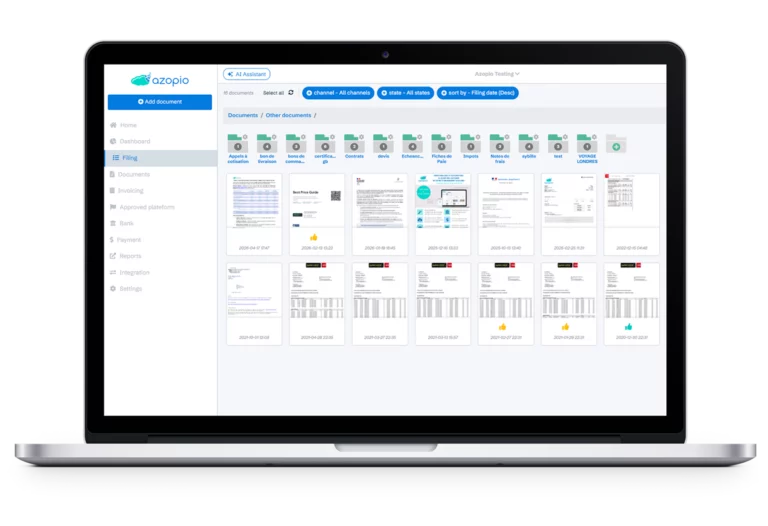 A clean, organized cloud-based file system showing categorized digital financial documents and invoices